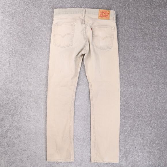 Levi's 513 Slim Straight Denim Stretch Jeans Distressed Cream Size 33x32 - Picture 4 of 16